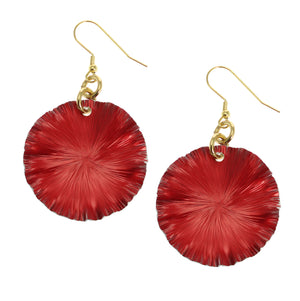 1 of 7: A Pair of Large Red Anodized Aluminum Lily Pad Earrings on a White Background
