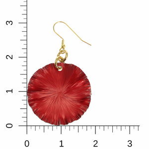 5 of 7: Large Red Anodized Aluminum Lily Pad Earrings on a Ruler for Size Dimensions