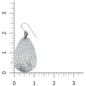 6 of 8: Damask Embossed Large Aluminum Teardrop Earrings on a Ruler for Size Dimensions