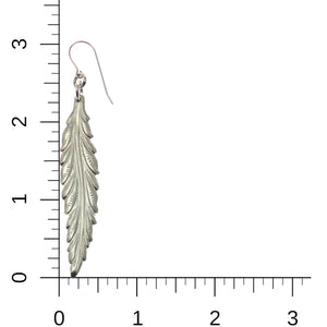 5 of 7: Long Feather Aluminum Drop Earrings on Ruler for Size Dimensions