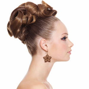 4 of 7: Fashionable Female Model With Starflower Mandala Copper Drop Earrings