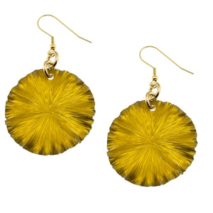 1 of 7: A Pair of Medium Canary Yellow Anodized Aluminum Lily Pad Earrings on a White Background