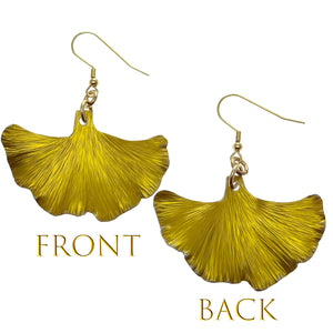 3 of 8: Front and Back Views of Medium Canary Yellow Anodized Ginkgo Leaf Earrings