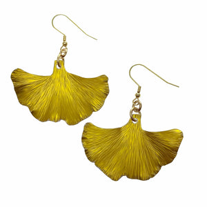 1 of 8: A Pair of Medium Canary Yellow Anodized Ginkgo Leaf Earrings on a White Background