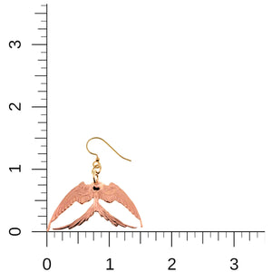 3 of 7: Medium Copper Swallow Earrings on a Ruler For Size Dimensions