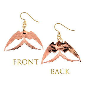 5 of 7: Front and Back Views of Medium Copper Swallow Earrings