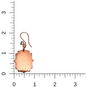 5 of 6: Medium Hammered Copper Arabesque Shield Earrings on a Ruler for Size Dimensions