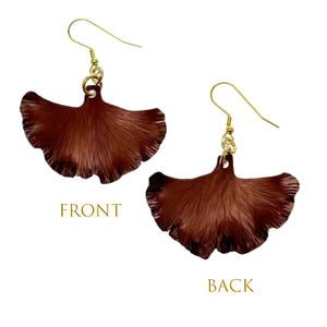 3 of 7: Front and Back Views of Medium Henna Brown Anodized Ginkgo Leaf Earrings