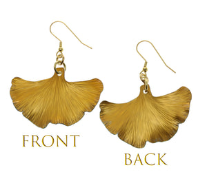3 of 7: Medium Light Orange Anodized Ginkgo Leaf Drop Earrings - Front and Back View