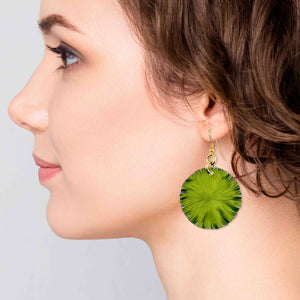 4 of 7: A Stunning Woman Wearing Medium Lime Anodized Aluminum Lily Pad Earrings 