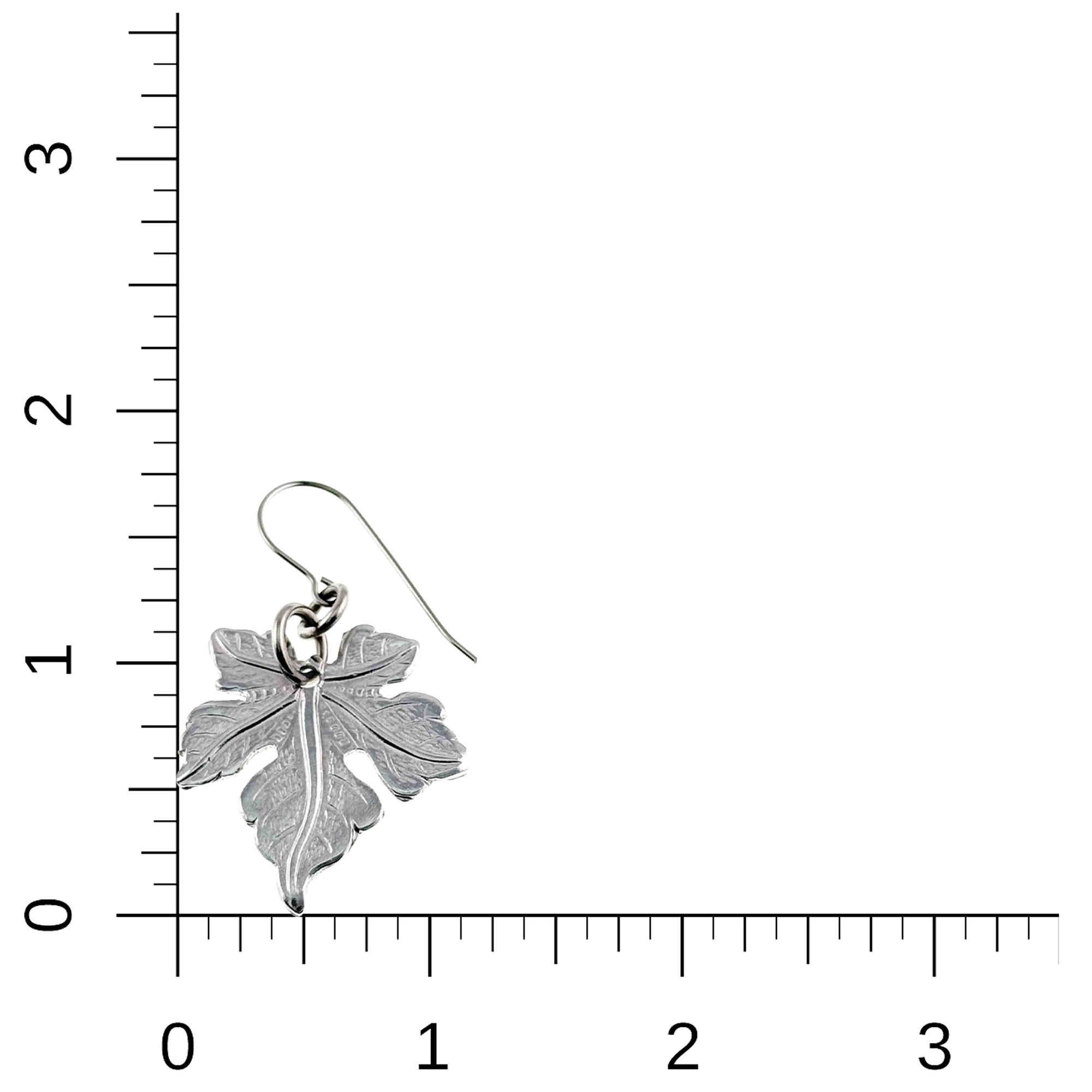 Medium Maple Leaf Aluminum Dangle Earring on a ruler for scale