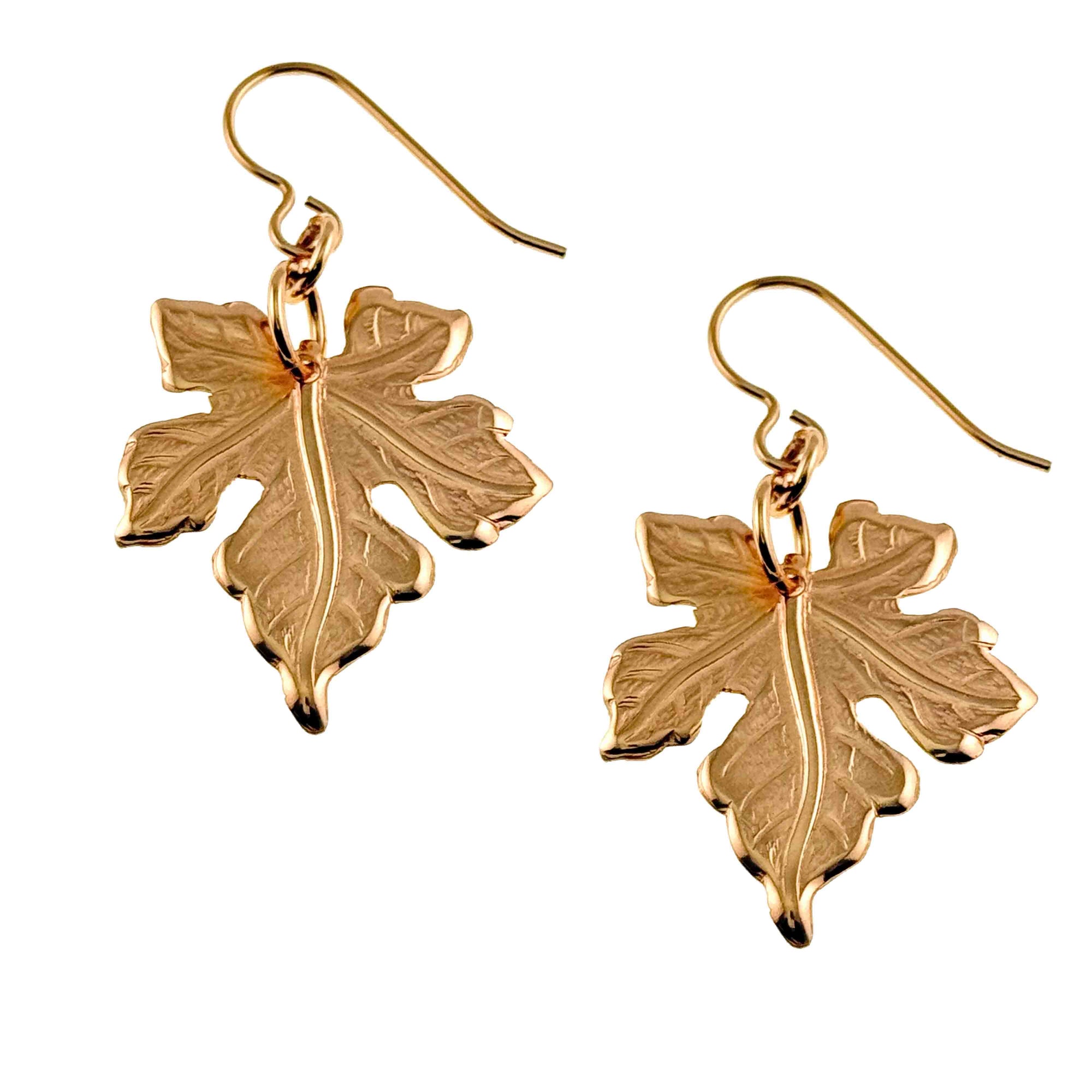 Medium Maple Leaf Bronze Dangle Earrings on a white background