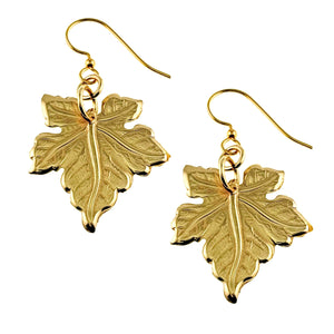 1 of 6: Medium Maple Leaf Nu Gold Brass Dangle Earrings on a white background