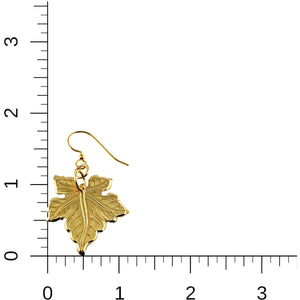5 of 6: Medium Maple Leaf Nu Gold Brass Dangle Earring on a ruler for scale