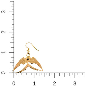 3 of 7: Medium Nu Gold Brass Swallow Earrings  on a Ruler for Size Dimensions