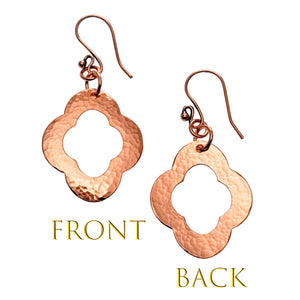 3 of 8: Front and Back Views of Medium Pierced Copper Clover Drop Earrings