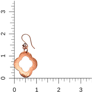 5 of 8: Medium Pierced Copper Clover Drop Earrings on a Ruler for Size Dimensions