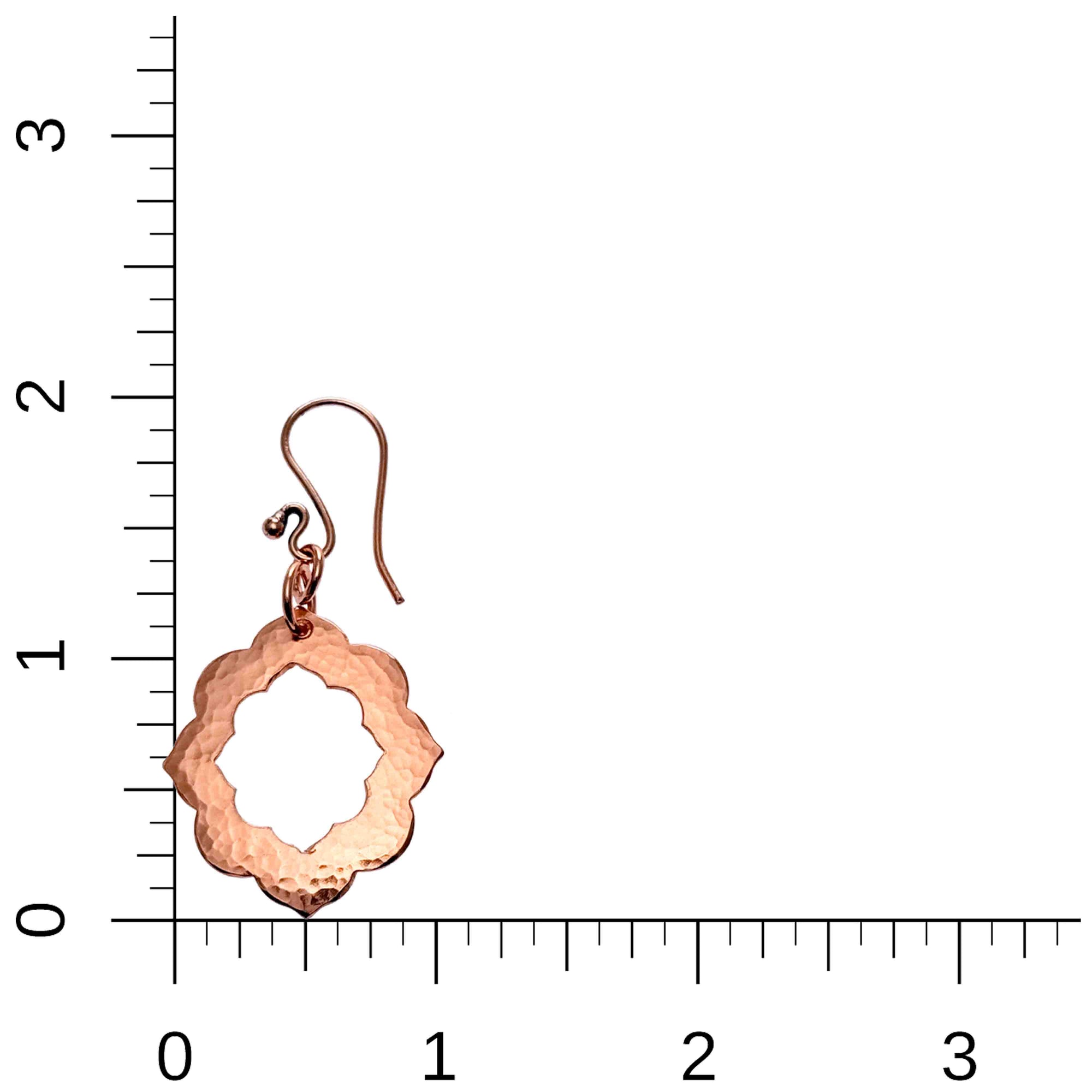 Medium Pierced Hammered Copper Arabesque Flower on a Ruler for Size Dimensions