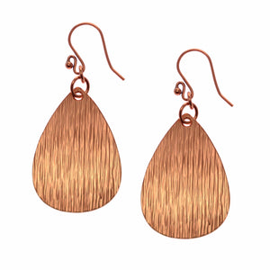 1 of 8: A Pair of Medium Bark Embossed Copper Teardrop Earrings on a White Background