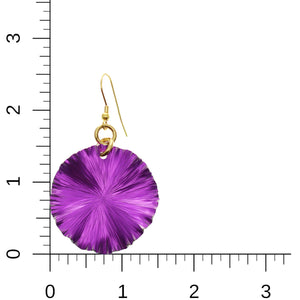 6 of 8: Violet Anodized Aluminum Lily Pad Earrings on Ruler for Size Dimensions