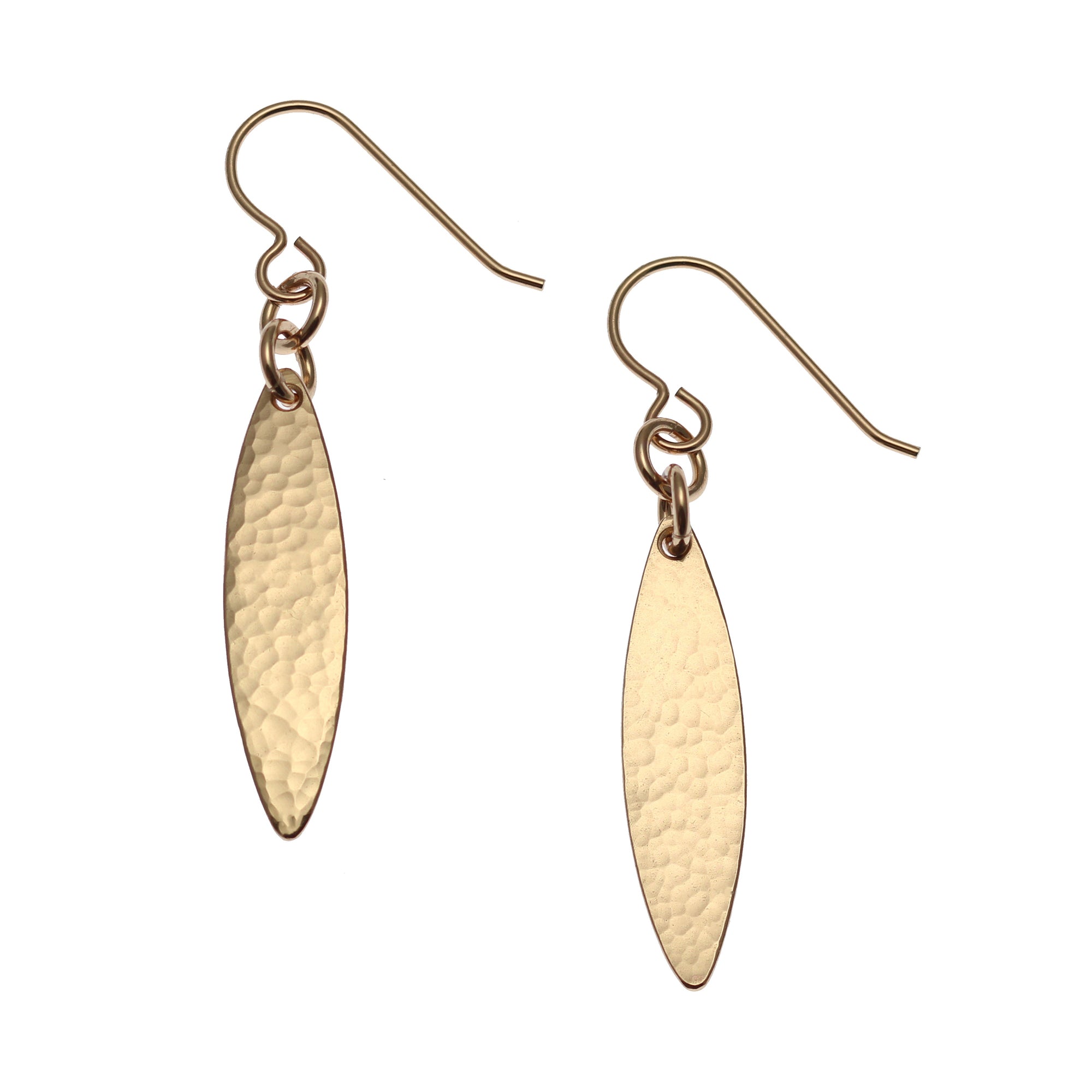 Detail View of Mini Marquise Hammered Bronze Drop Earrings