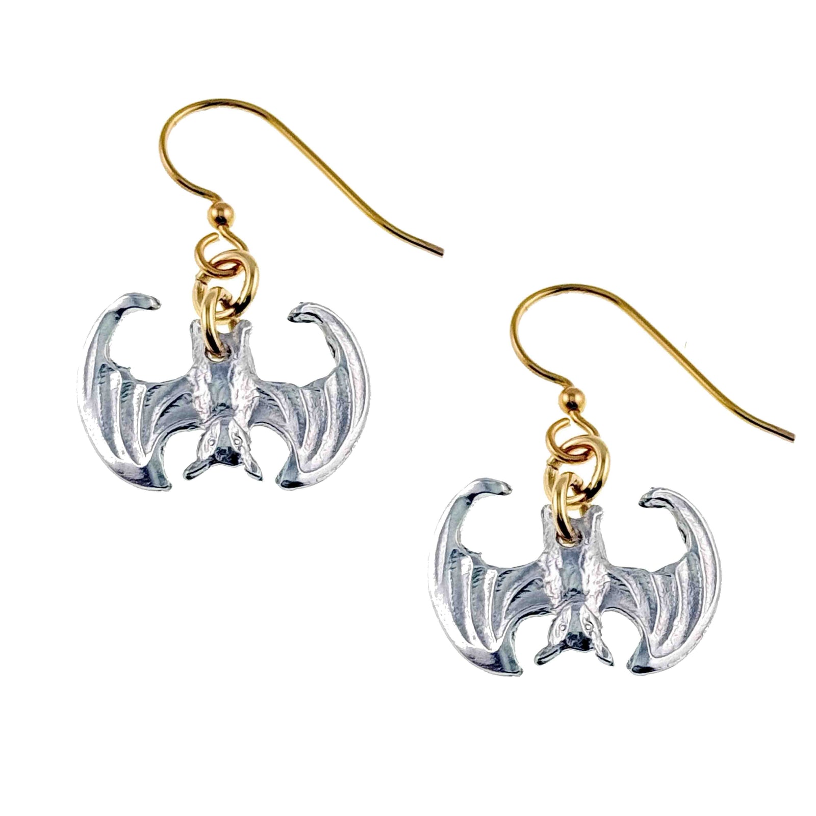 Mini Vampire Bat Aluminum Dangle Earrings on a white background