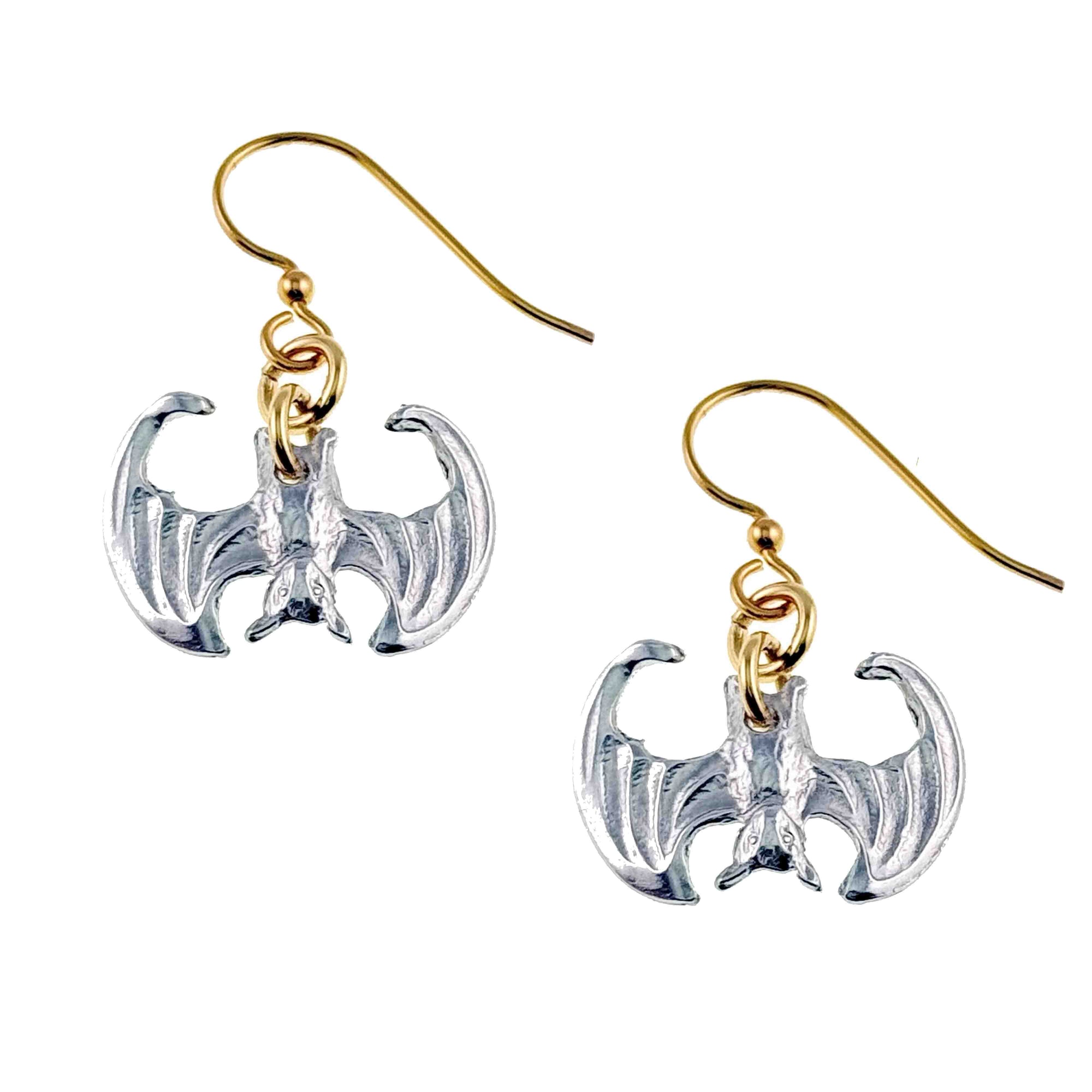 Mini Vampire Bat Aluminum Dangle Earrings on a white background