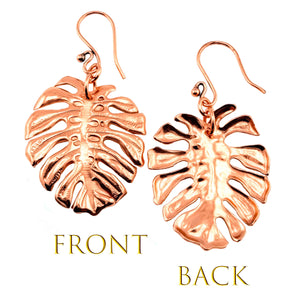5 of 7: Front and Back Views of Monstera Copper Leaf Earrings
