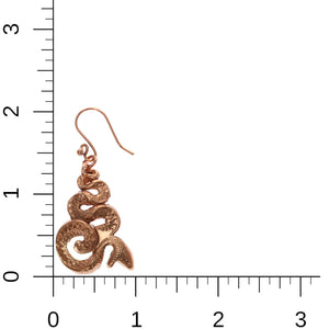 5 of 7: Mystic Snake Copper Drop Earrings on Ruler for Scale and Dimensions