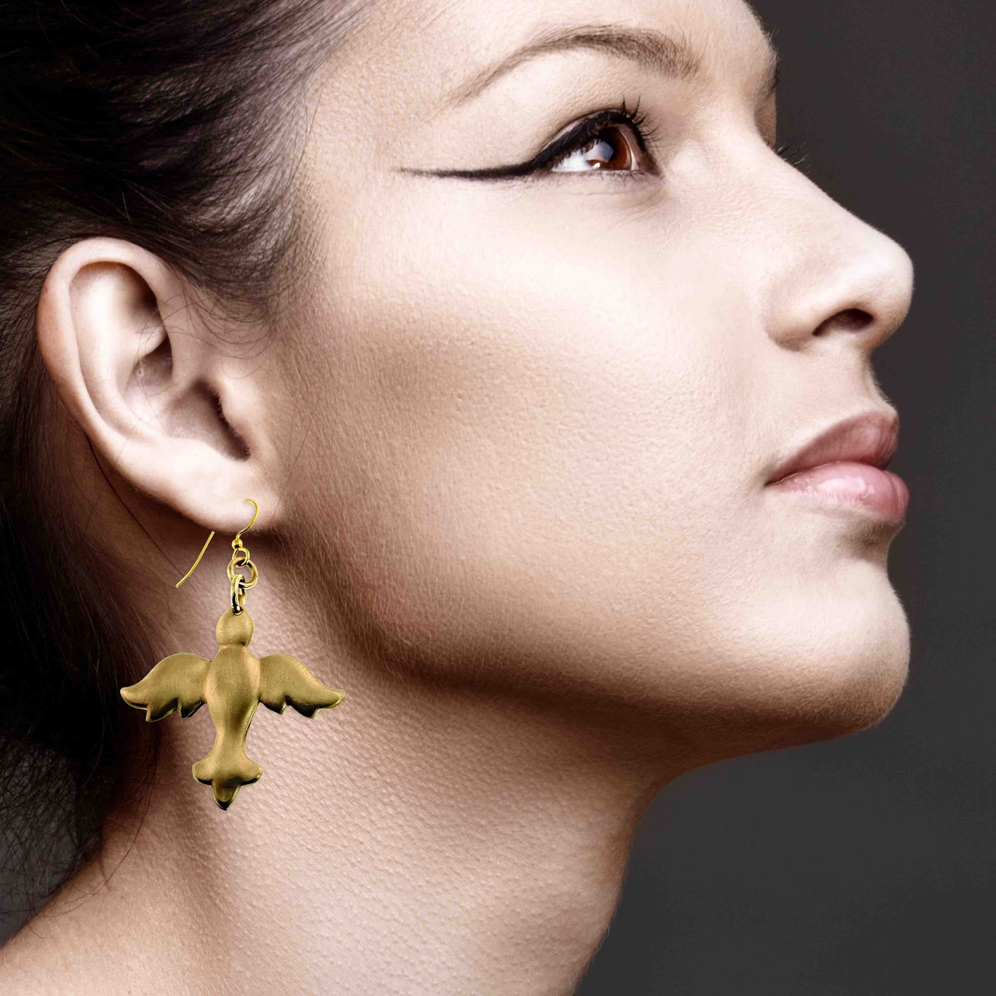 BUY Nu Gold Brass Peace Dove Dangle Earrings