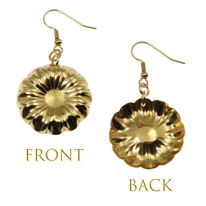3 of 6: Nu Gold Chrysanthemum Flower Drop Earrings - Front and Back View
