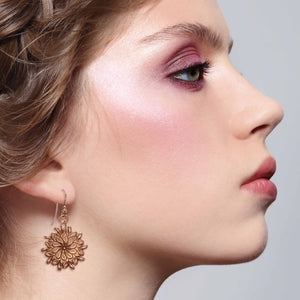 4 of 7: Stunning Female Model Wearing Paisley Burst Copper Drop Earrings