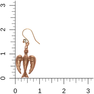 5 of 7: Peace Dove Copper Drop Earrings on Ruler for Size Dimensions