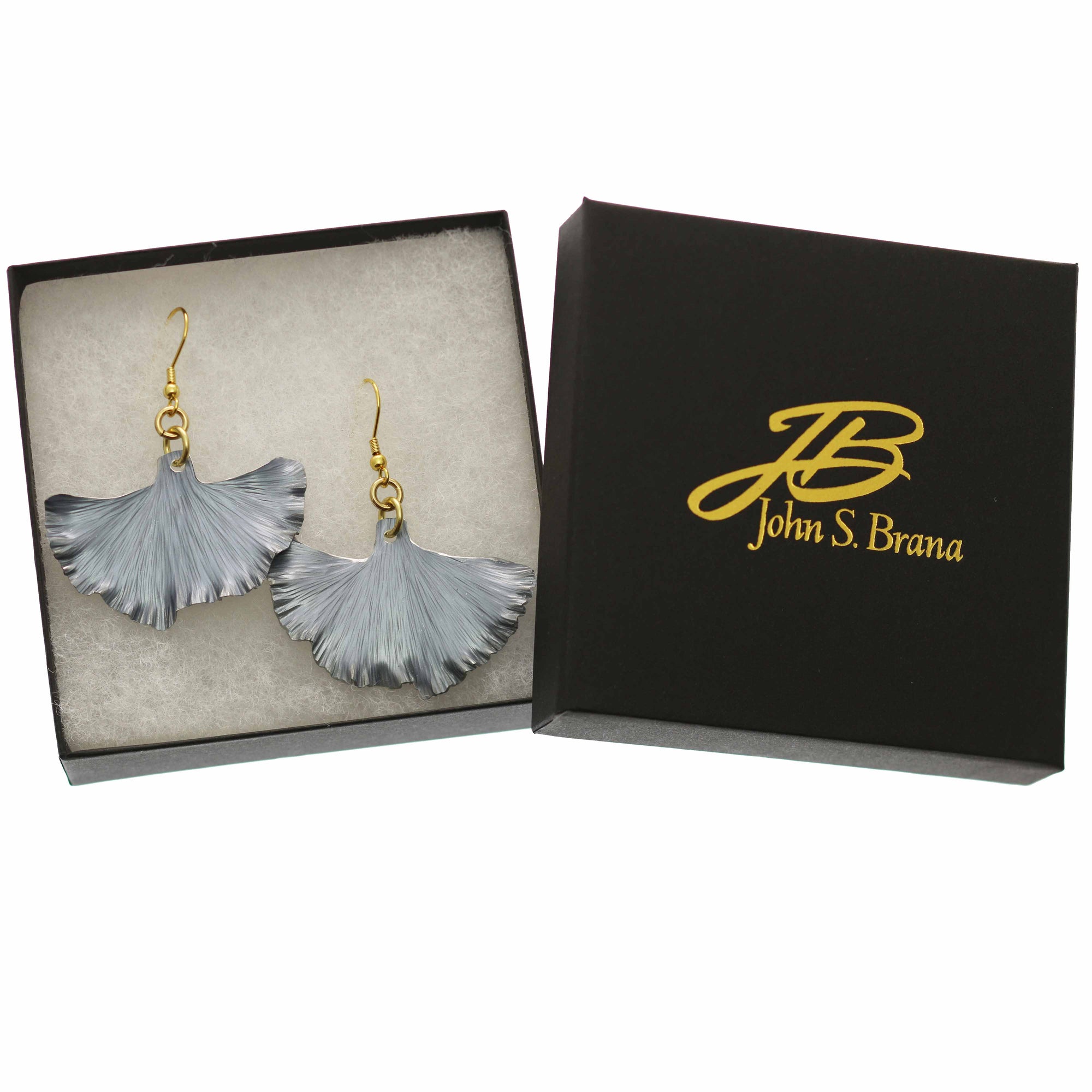 Boucles d'oreilles en forme de feuille de ginkgo de taille moyenne en aluminium anodisé gris étain