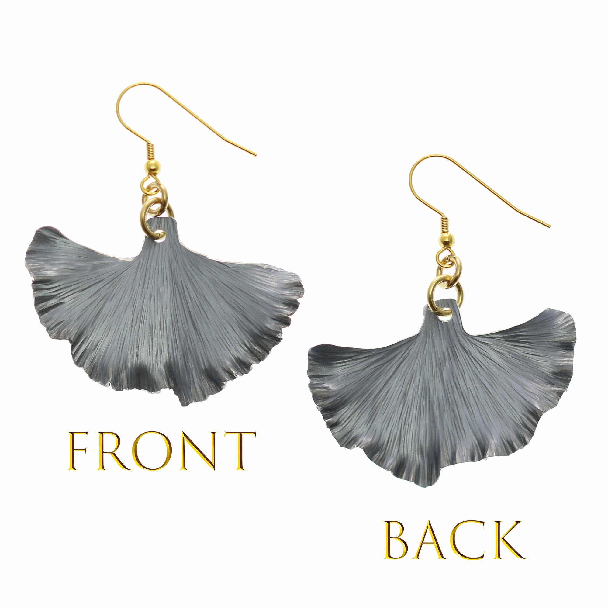Boucles d'oreilles en forme de feuille de ginkgo de taille moyenne en aluminium anodisé gris étain