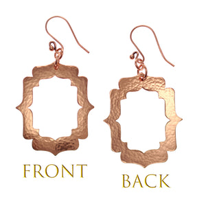 3 of 7: Pierced Hammered Copper Arabesque Shield Earrings