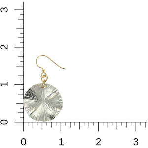 3 of 8: Small Aluminum Lily Pad Leaf Drop Earrings on a Ruler for Size Dimensions