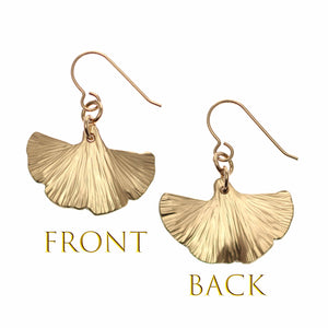 3 of 7: Small Bronze Ginkgo Leaf Earrings - Front and Back View