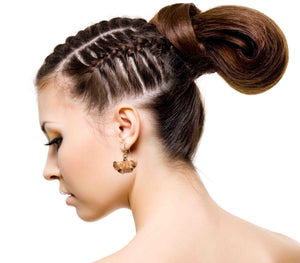 6 of 7: Stunning Woman Wearing Small Copper Ginkgo Leaf Earrings