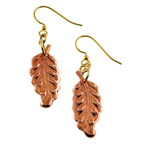 1 of 7: Pair of Small Feather Copper Dangle Earrings on a white background