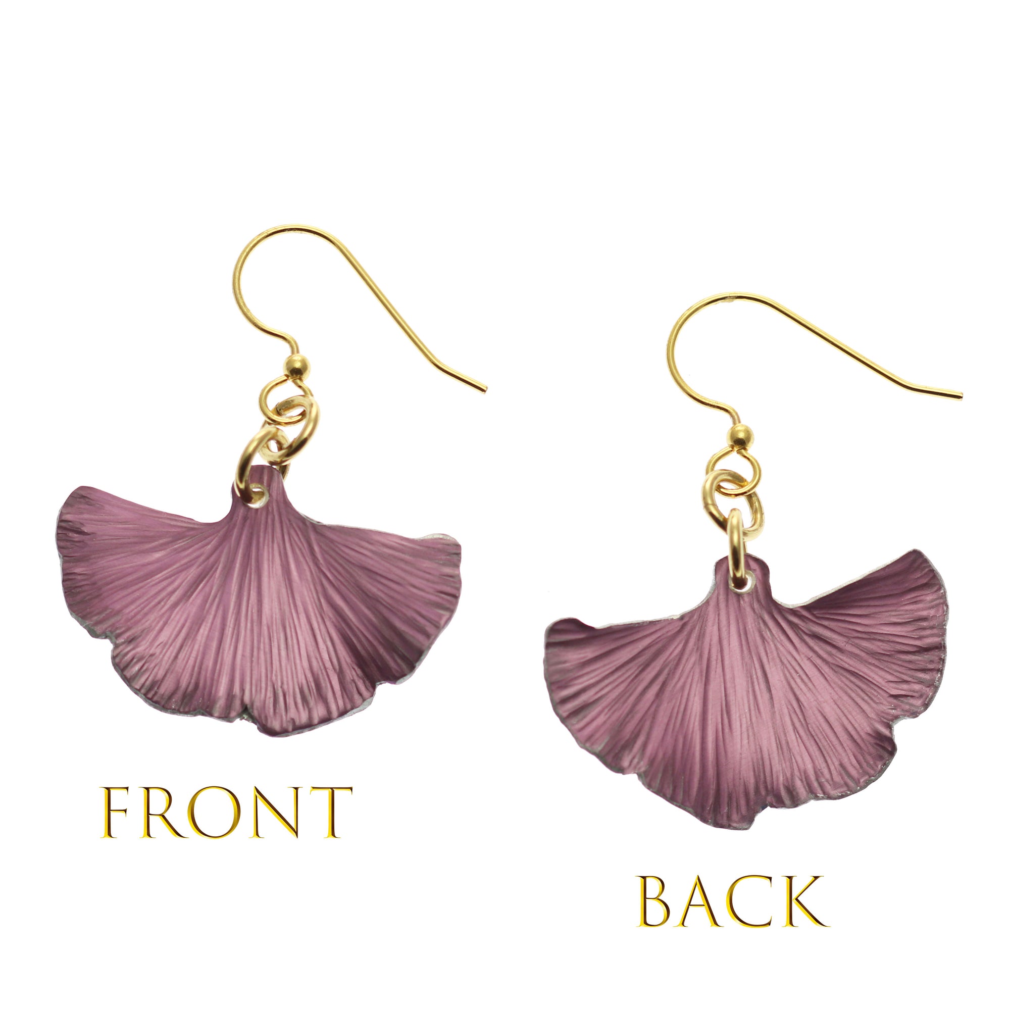 Boucles d'oreilles en aluminium anodisé petites feuilles de ginkgo mauves