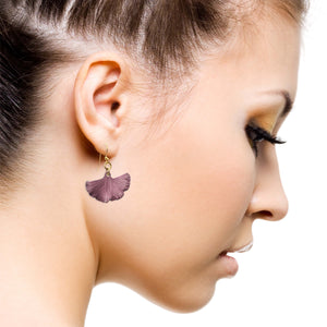 8 of 8: Earrings - Small Mauve Ginkgo Leaf Anodized Aluminum Purple Earrings