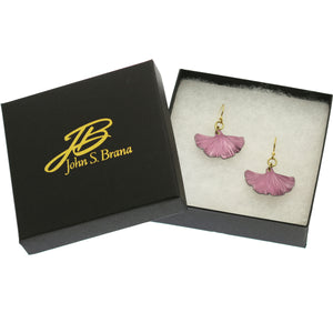 7 of 8: Small Mauve Ginkgo Leaf Anodized Aluminum Purple Earrings in Black Gift Box