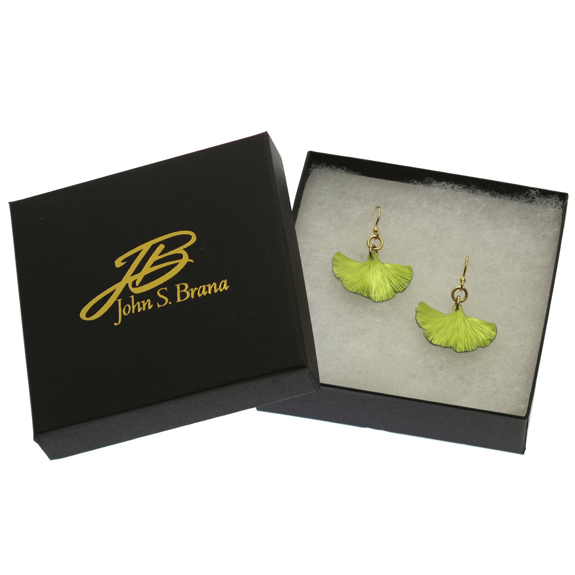 Small Ginkgo Leaf Anodized Aluminum Sour Candy Apple Earrings in a Black Gift Box
