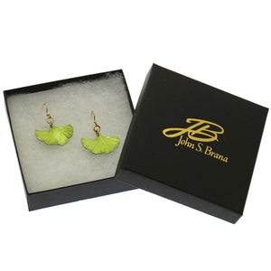 9 of 9: Small Ginkgo Leaf Anodized Aluminum Sour Candy Apple Earrings in a Black Gift Box with Gold Logo