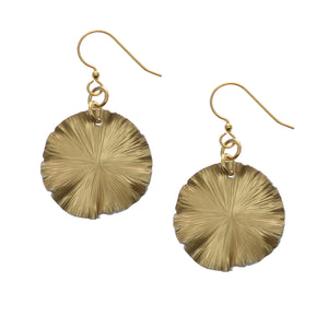 1 of 7: A Pair of Small Gold Anodized Lily Pad Leaf Drop Earrings on a White Background