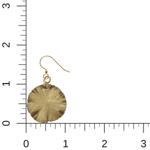 5 of 7: Small Gold Anodized Lily Pad Leaf Drop Earrings on Ruler for Size