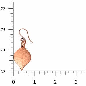 5 of 7: Small Hammered Copper Marrakesh Drop Earrings on a Ruler for Size Dimensions