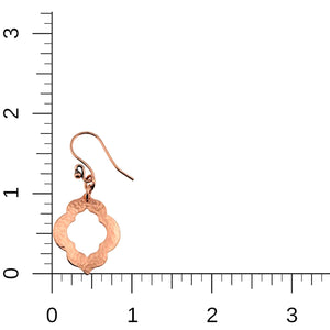 5 of 7: Small Hammered Copper Pierced Quatrefoil Dangle Earrings on a Ruler for Size Dimensions