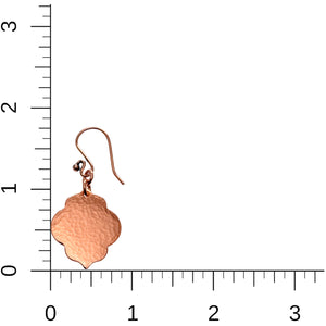 4 of 7: Small Hammered Copper Quatrefoil Dangle Earrings on a Ruler for Size Dimensions